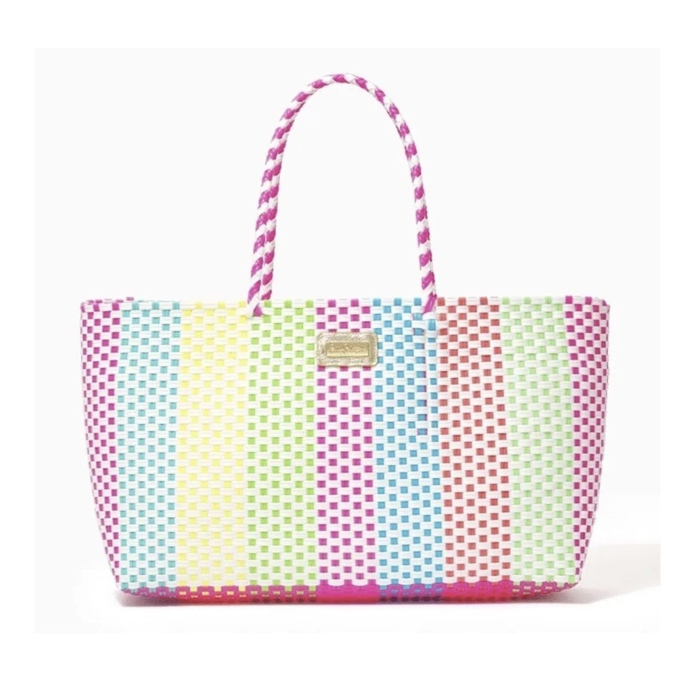 NWOT Lilly Pulitzer Summer Beach Tote Bag Woven Multicolor Travel Stripes Large